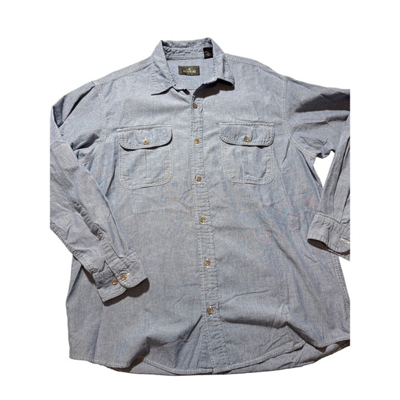RedHead Mens L Blue Chambray Long Sleeve Button Down Casual Shirt Pockets - Picture 1 of 8